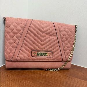 Jessica Simpson Quilted Pink Clutch with Chain